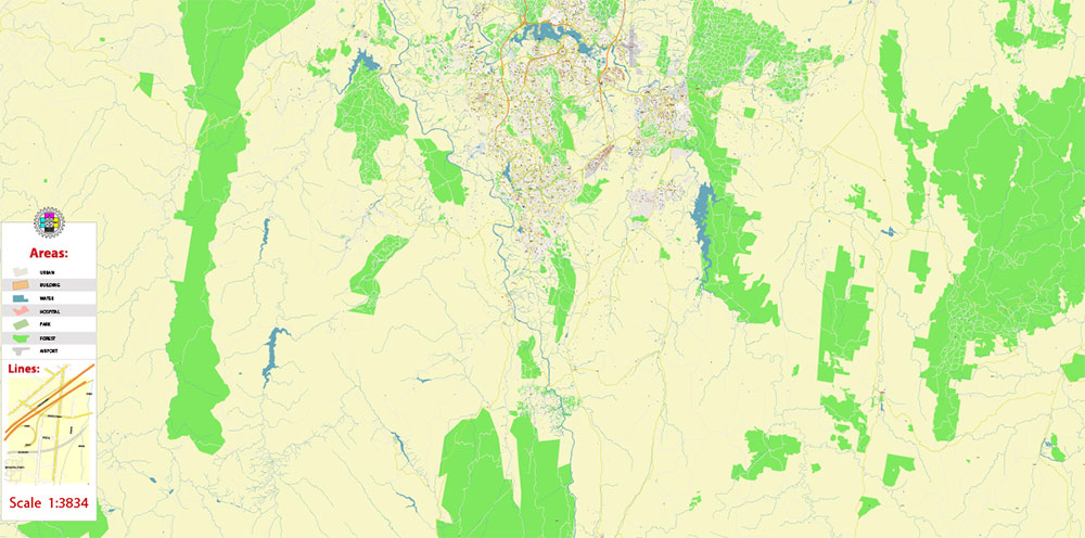 Canberra Region Australia Map Vector Exact High Detailed City Plan editable Adobe Illustrator Street Map in layers fully editable