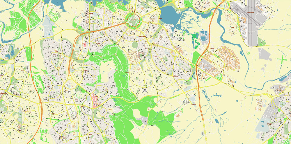 Canberra Region Australia Map Vector Exact High Detailed City Plan editable Adobe Illustrator Street Map in layers fully editable