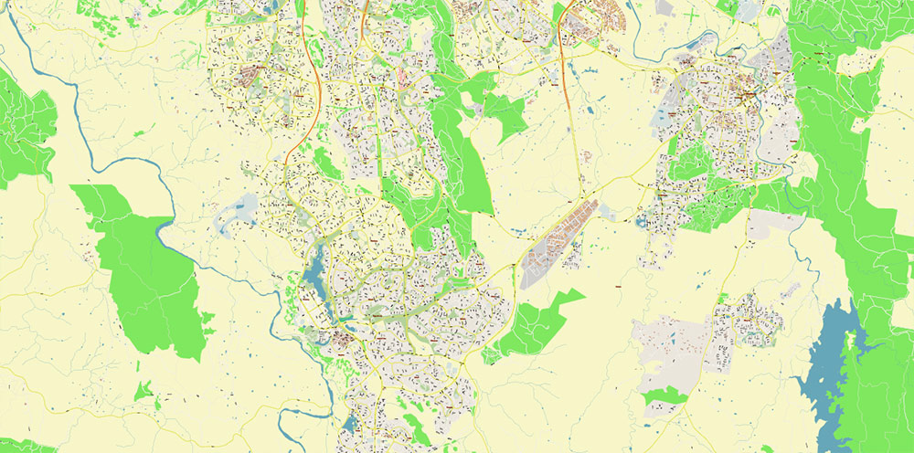 Canberra Region Australia Map Vector Exact High Detailed City Plan editable Adobe Illustrator Street Map in layers fully editable