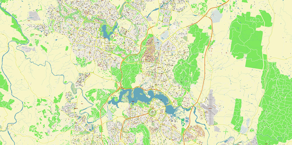 Canberra Region Australia Map Vector Exact High Detailed City Plan editable Adobe Illustrator Street Map in layers fully editable