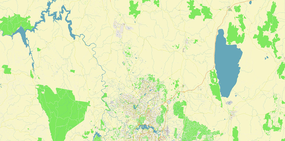 Canberra Region Australia Map Vector Exact High Detailed City Plan editable Adobe Illustrator Street Map in layers fully editable
