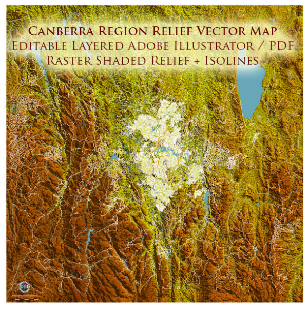 Canberra Region Australia Shaded Relief Map Vector Exact High Detailed City Plan editable Adobe Illustrator Street Map in layers Canberra Australia Shaded Relief Map Vector Exact High Detailed City Plan editable Adobe Illustrator Street Map in layers