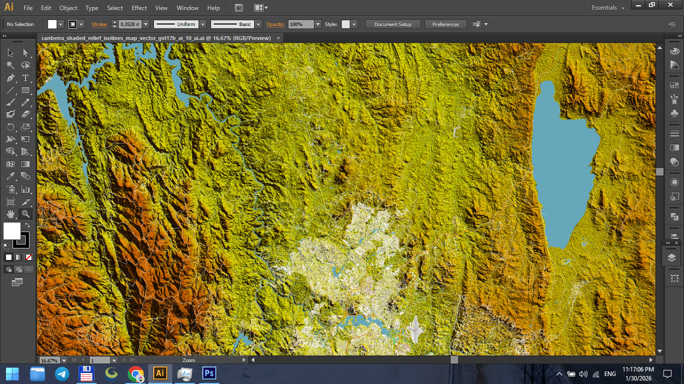 Canberra Australia Shaded Relief Map Vector Exact High Detailed City Plan editable Adobe Illustrator Street Map in layers