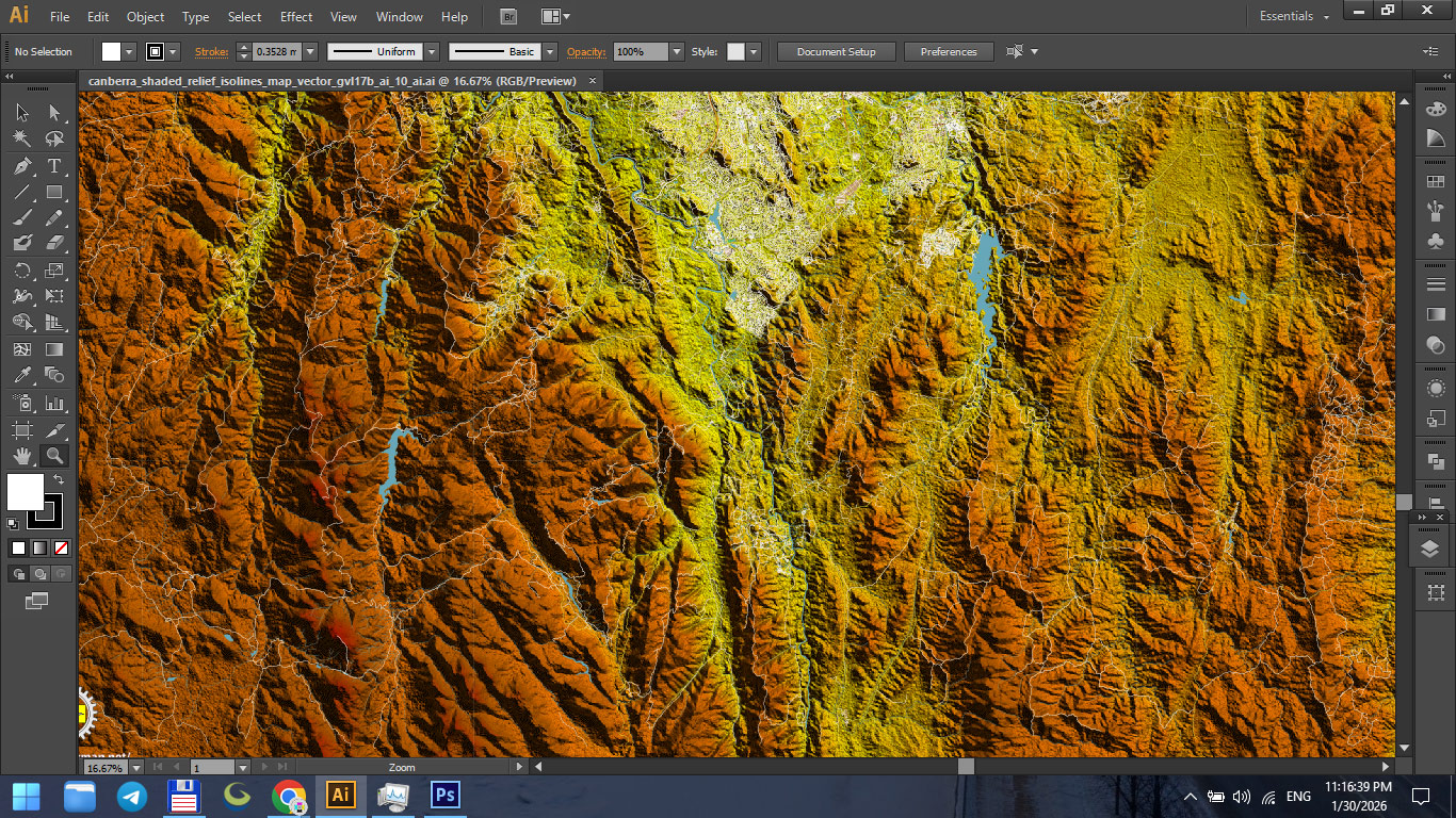 Canberra Australia Shaded Relief Map Vector Exact High Detailed City Plan editable Adobe Illustrator Street Map in layers