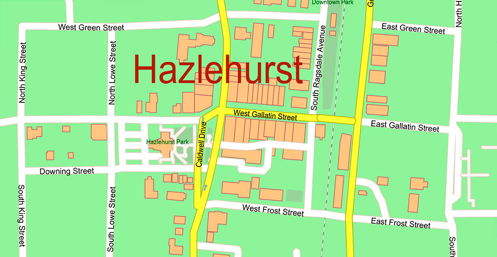 Copiah County Mississippi US Map Vector Exact City Plan detailed Street Map editable Adobe Illustrator in layers