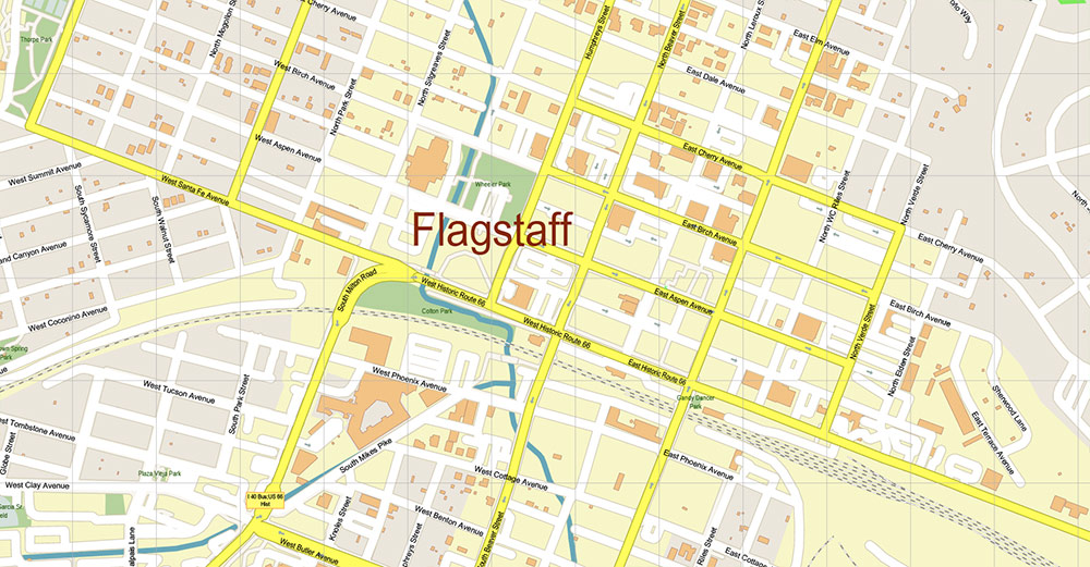 Flagstaff Arizona US Map Vector Exact City Plan detailed Street Map editable layered PDF + DWG + Shapefiles in 1 archive