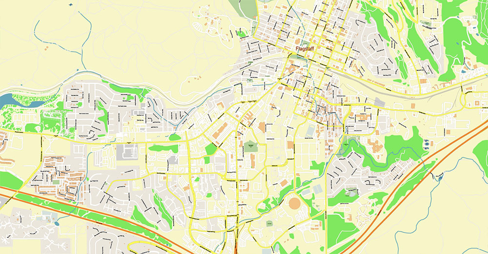 Flagstaff Arizona US Map Vector Exact City Plan detailed Street Map editable layered PDF + DWG + Shapefiles in 1 archive