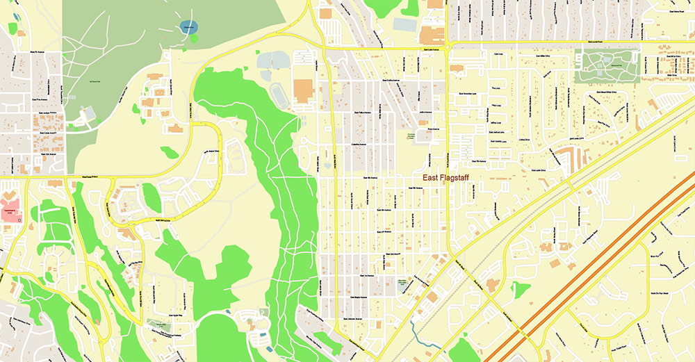 Flagstaff Arizona US Map Vector Exact City Plan detailed Street Map editable layered PDF + DWG + Shapefiles in 1 archive