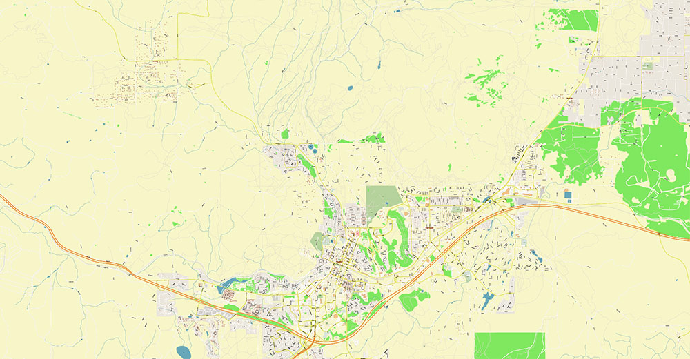 Flagstaff Arizona US Map Vector Exact City Plan detailed Street Map editable layered PDF + DWG + Shapefiles in 1 archive