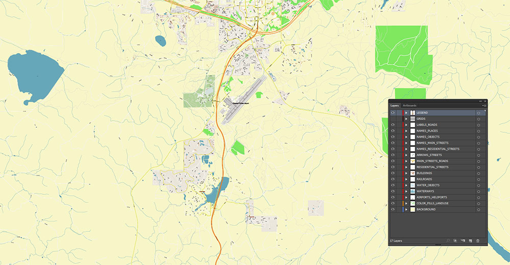 Flagstaff Arizona US Map Vector Exact City Plan detailed Street Map editable layered PDF + DWG + Shapefiles in 1 archive