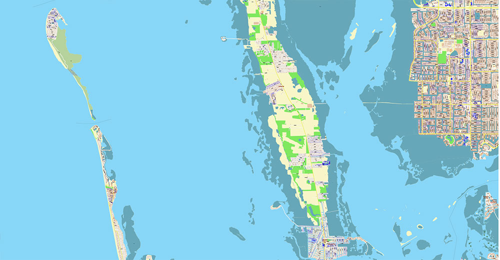 Islands Fort Myers Area Florida USA Map Vector Exact High Detailed Street Map editable Adobe Illustrator in layers