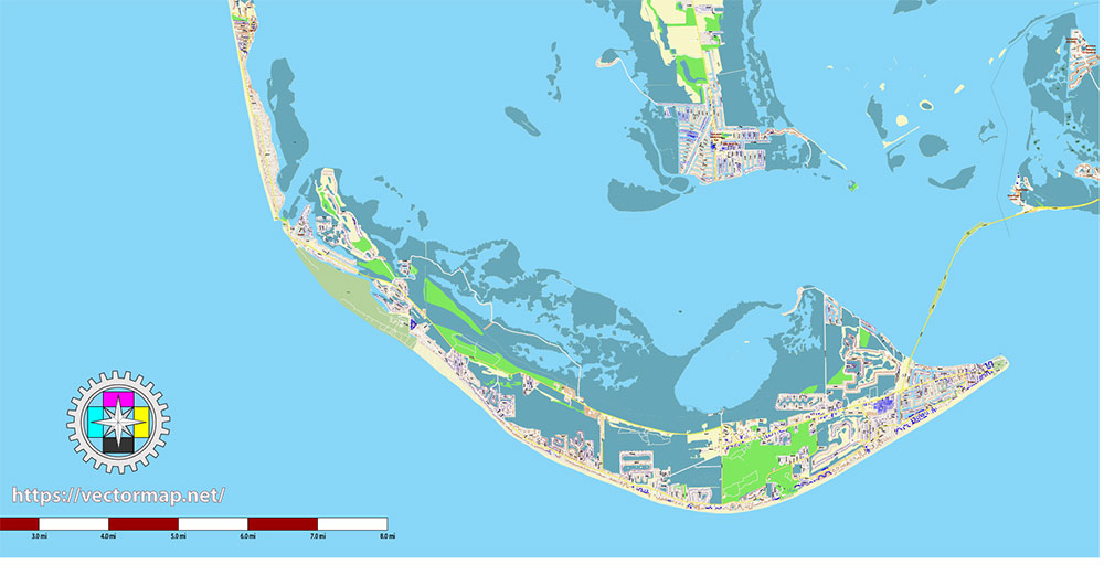 Islands Fort Myers Area Florida USA Map Vector Exact High Detailed Street Map editable Adobe Illustrator in layers