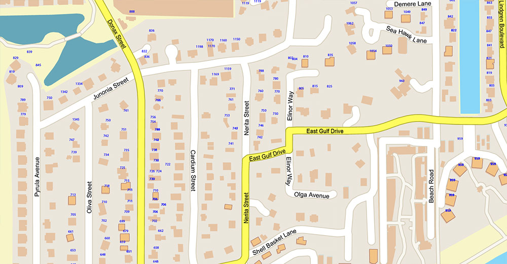 Islands Fort Myers Area Florida USA Map Vector Exact High Detailed Street Map editable Adobe Illustrator in layers