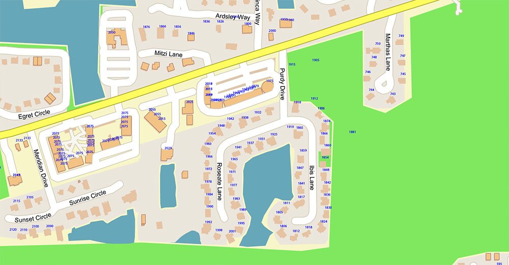 Islands Fort Myers Area Florida USA Map Vector Exact High Detailed Street Map editable Adobe Illustrator in layers