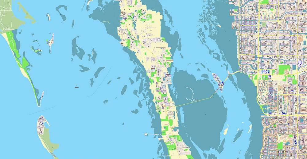 Islands Fort Myers Area Florida USA Map Vector Exact High Detailed Street Map editable Adobe Illustrator in layers