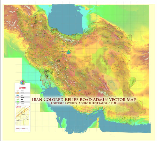 _Iran Map Vector Exact Colored Relief and Roads High Detailed Map Admin areas levels 1,2, editable Adobe Illustrator in layers Iran Map Vector Exact Colored Relief and Roads High Detailed Map Admin areas levels 1,2, editable Adobe Illustrator in layers