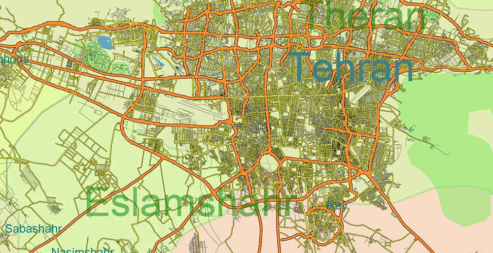 Iran Map Vector Exact Colored Relief and Roads High Detailed Map Admin areas levels 1,2, editable Adobe Illustrator in layers