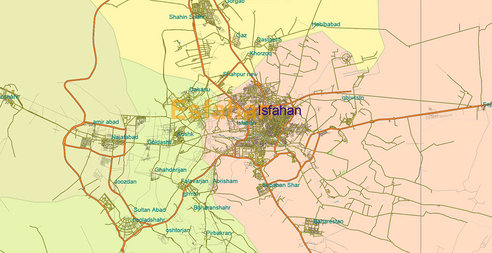 Iran Map Vector Exact Colored Relief and Roads High Detailed Map Admin areas levels 1,2, editable Adobe Illustrator in layers