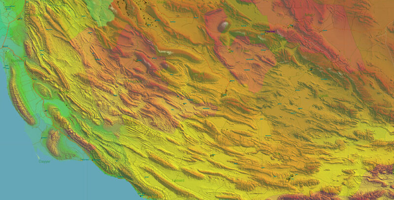 Iran Map Vector Exact Shaded Relief and Roads High Detailed Map Admin ...