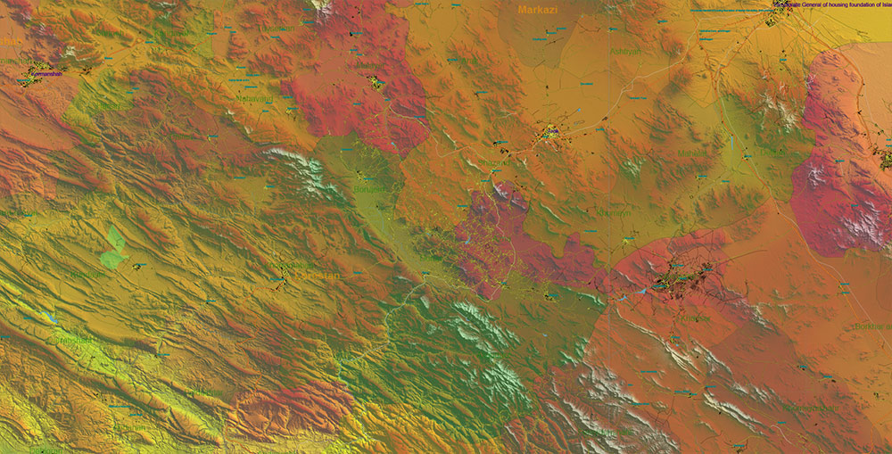Iran Map Vector Exact Shaded Relief and Roads High Detailed Map Admin areas levels 1,2, editable Adobe Illustrator in layers