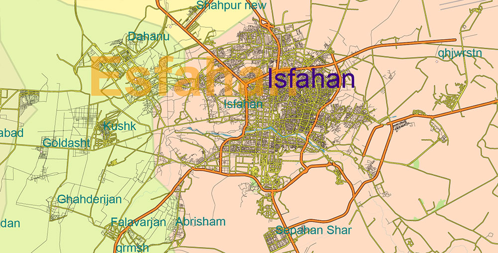 Iran Map Vector Exact Shaded Relief and Roads High Detailed Map Admin areas levels 1,2, editable Adobe Illustrator in layers