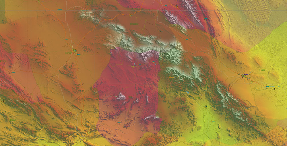 Iran Map Vector Exact Shaded Relief and Roads High Detailed Map Admin areas levels 1,2, editable Adobe Illustrator in layers