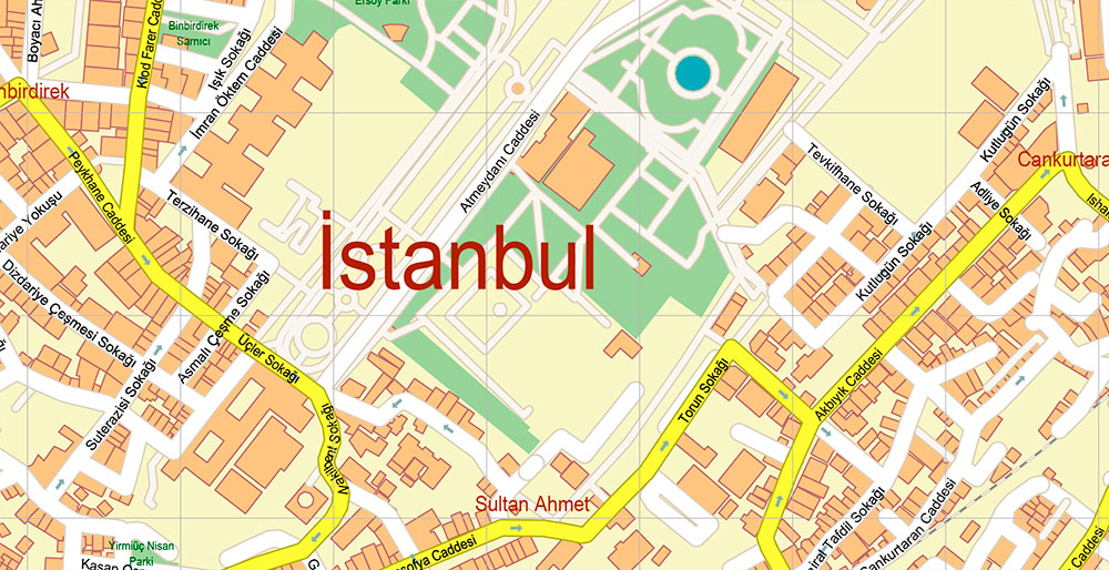 Istanbul Turkey Metro Area Map Vector Exact High Detailed Street Map editable Adobe Illustrator in layers