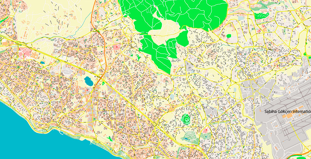 Istanbul Turkey Metro Area Map Vector Exact High Detailed Street Map editable Adobe Illustrator in layers