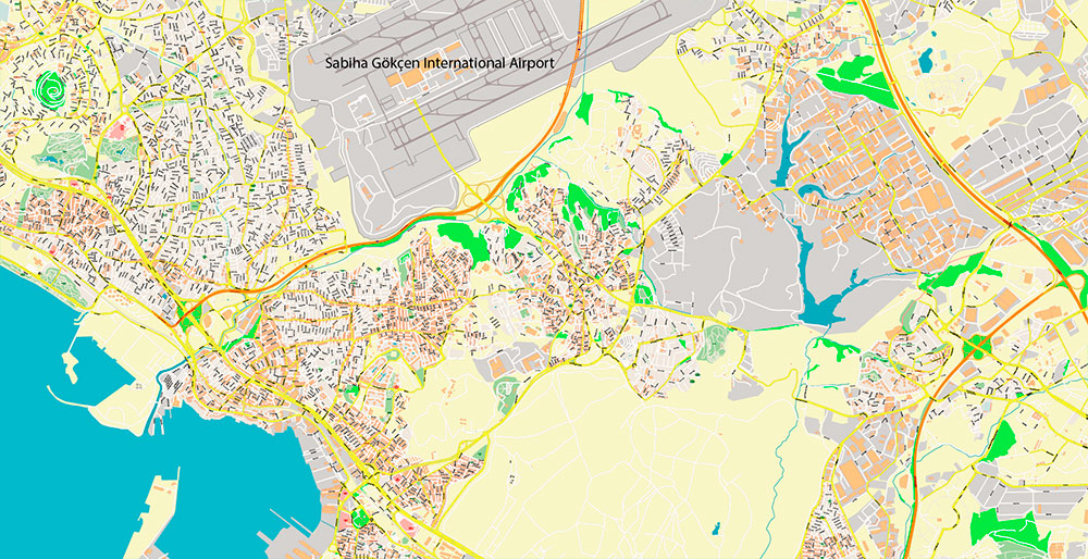 Istanbul Turkey Metro Area Map Vector Exact High Detailed Street Map editable Adobe Illustrator in layers