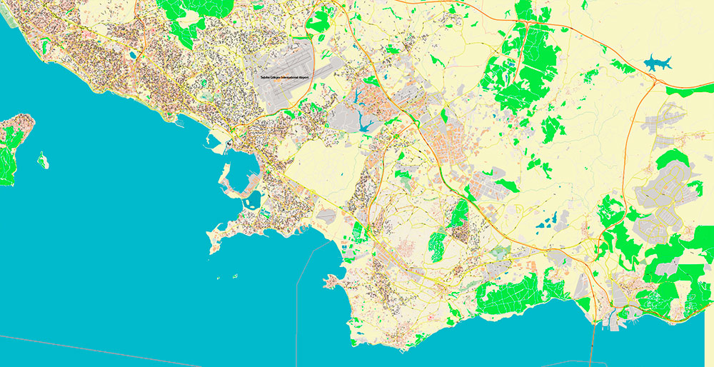 Istanbul Turkey Metro Area Map Vector Exact High Detailed Street Map editable Adobe Illustrator in layers