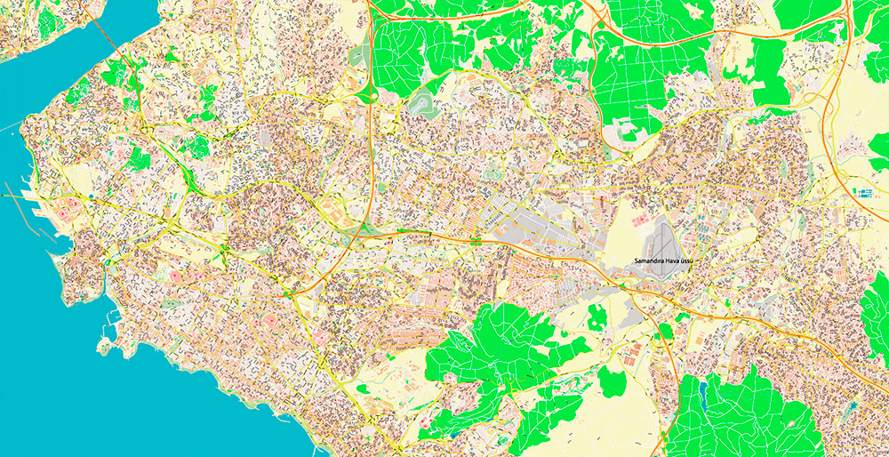 Istanbul Turkey Metro Area Map Vector Exact High Detailed Street Map editable Adobe Illustrator in layers