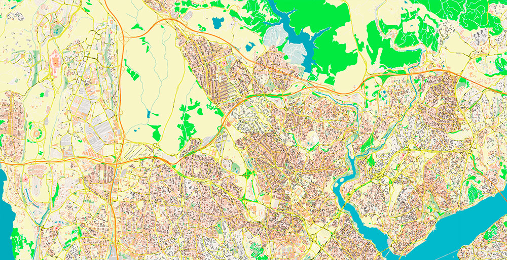 Istanbul Turkey Metro Area Map Vector Exact High Detailed Street Map editable Adobe Illustrator in layers
