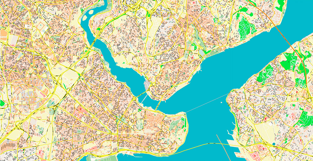 Istanbul Turkey Metro Area Map Vector Exact High Detailed Street Map editable Adobe Illustrator in layers