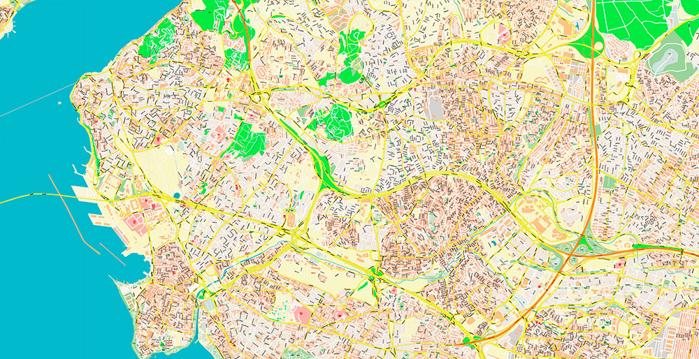 Istanbul Turkey Metro Area Map Vector Exact High Detailed Street Map editable Adobe Illustrator in layers