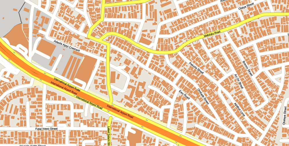 Lagos Nigeria Metro Area Map Vector Exact High Detailed Street Map editable Adobe Illustrator in layers