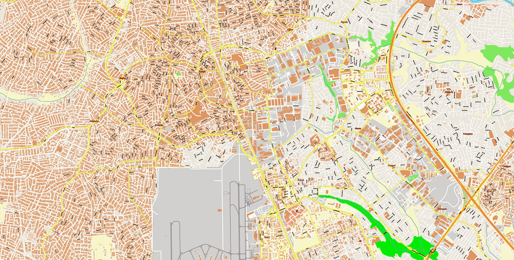 Lagos Nigeria Metro Area Map Vector Exact High Detailed Street Map editable Adobe Illustrator in layers