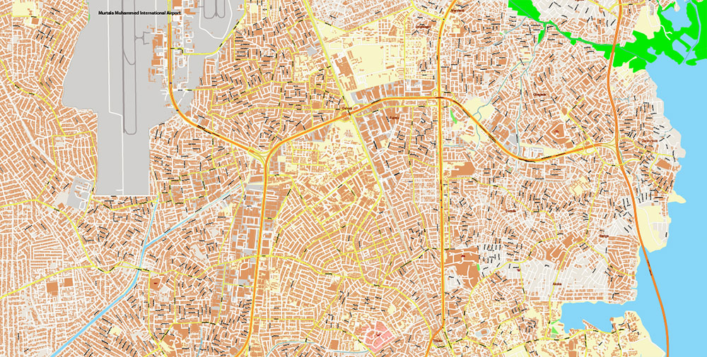 Lagos Nigeria Metro Area Map Vector Exact High Detailed Street Map editable Adobe Illustrator in layers