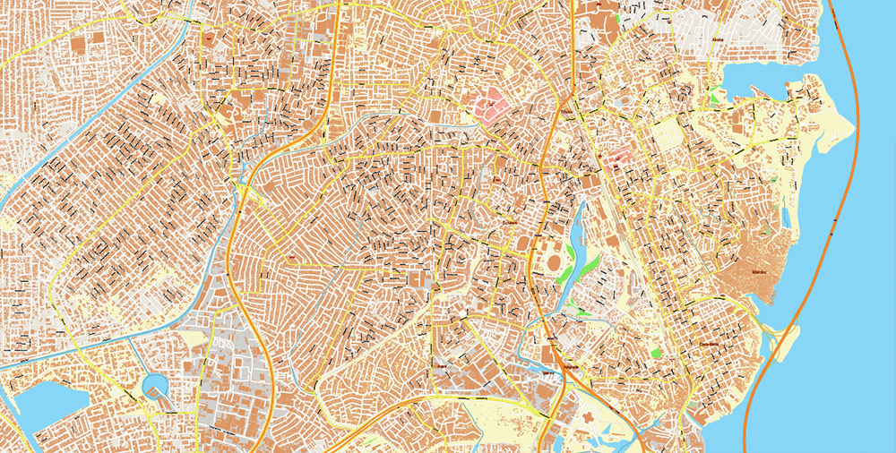 Lagos Nigeria Metro Area Map Vector Exact High Detailed Street Map editable Adobe Illustrator in layers