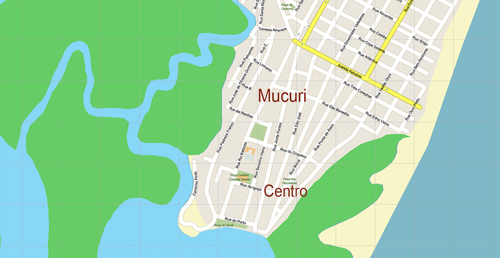 Mucuri Bahia Brazil Map Vector Exact Plan High Detailed Street Map editable Adobe Illustrator in layers