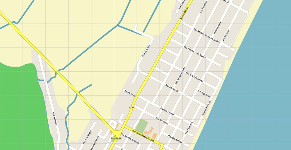 Mucuri Bahia Brazil Map Vector Exact Plan High Detailed Street Map editable Adobe Illustrator in layers