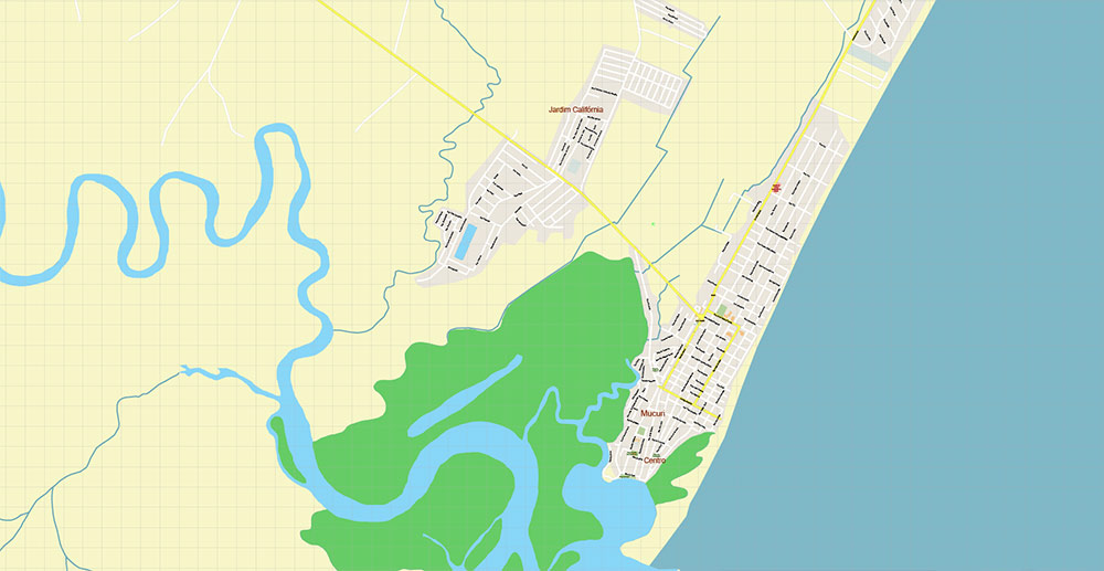 Mucuri Bahia Brazil Map Vector Exact Plan High Detailed Street Map editable Adobe Illustrator in layers