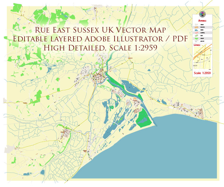 Rye East Sussex UK Map Vector Exact City Plan High Detailed Street Map editable Adobe Illustrator in layers Rye East Sussex UK Map Vector Exact City Plan High Detailed Street Map editable Adobe Illustrator in layers