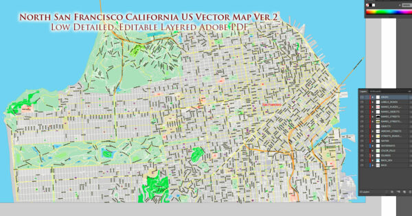 San Francisco North Part Map Vector California US Exact high and low detailed Street Road Maps 2 editable Adobe PDF in layers San Francisco North Part Map Vector California US Exact high and low detailed Street Road Maps 2 editable Adobe PDF in layers