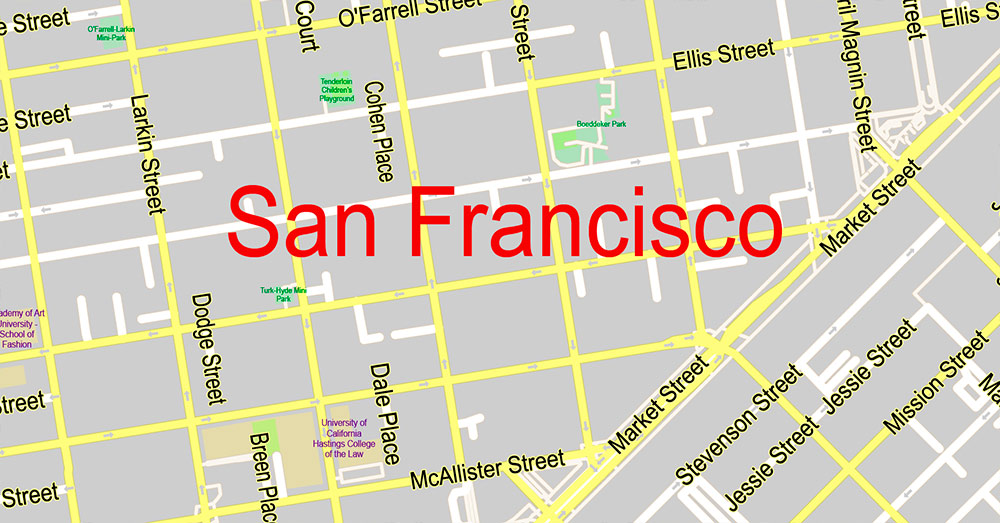 San Francisco North Part Map Vector California US Exact high and low detailed Street Road Maps 2 editable Adobe PDF in layers