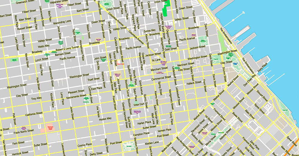 San Francisco North Part Map Vector California US Exact high and low detailed Street Road Maps 2 editable Adobe PDF in layers