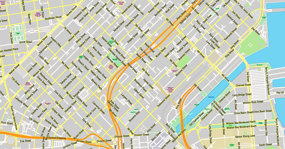 San Francisco North Part Map Vector California US Exact high and low detailed Street Road Maps 2 editable Adobe PDF in layers