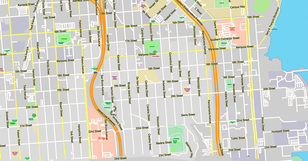 San Francisco North Part Map Vector California US Exact high and low detailed Street Road Maps 2 editable Adobe PDF in layers