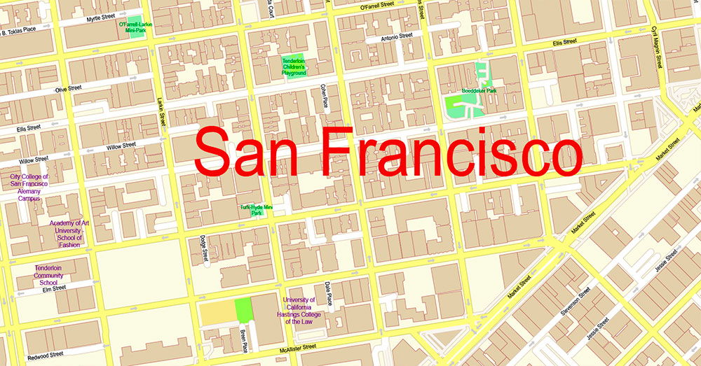 San Francisco North Part Map Vector California US Exact high and low detailed Street Road Maps 2 editable Adobe PDF in layers