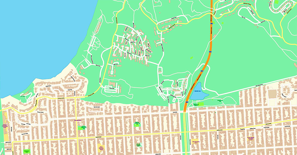 San Francisco North Part Map Vector California US Exact high and low detailed Street Road Maps 2 editable Adobe PDF in layers