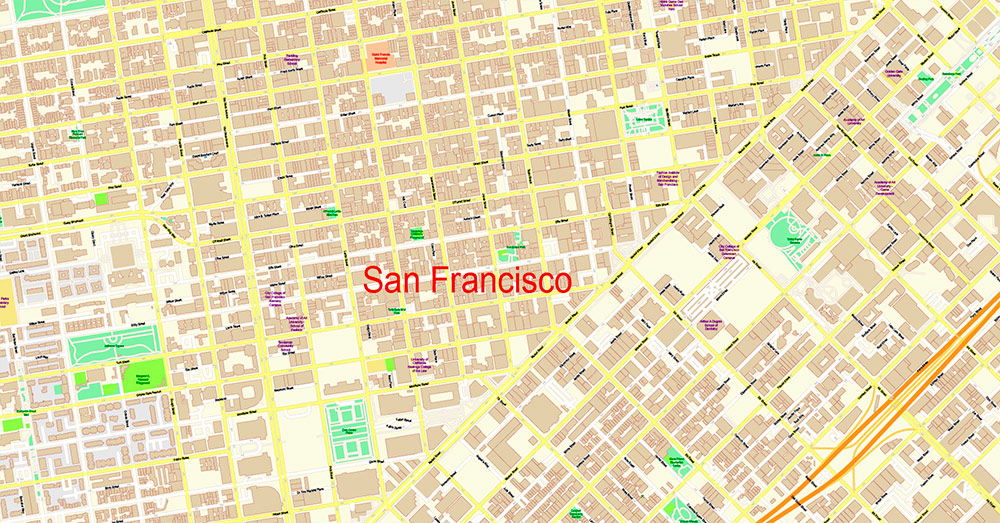San Francisco North Part Map Vector California US Exact high and low detailed Street Road Maps 2 editable Adobe PDF in layers